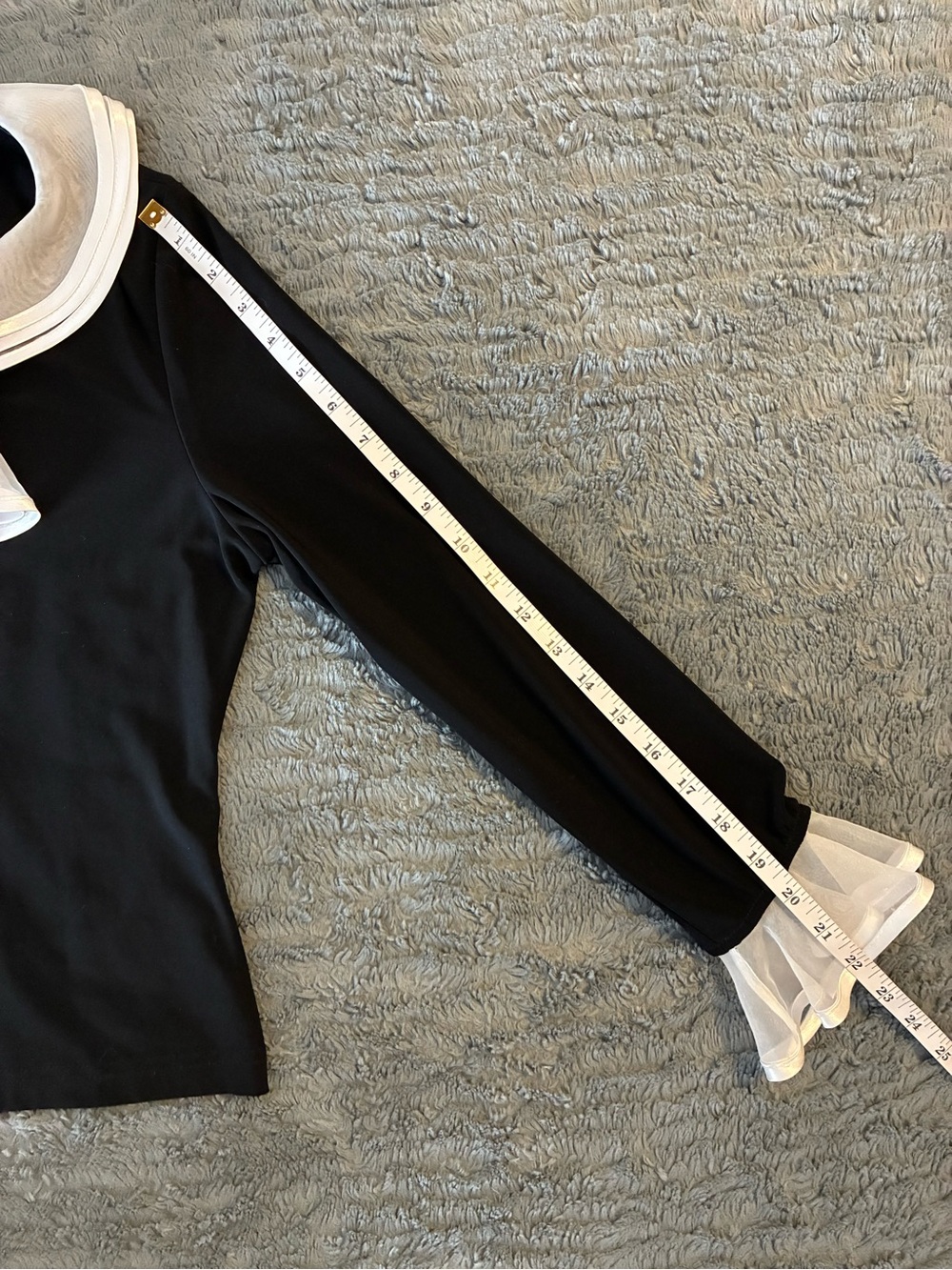 Joseph Ribkoff Black Blouse with White Ruffle Collar and Cuffs - Picture 10 of 11